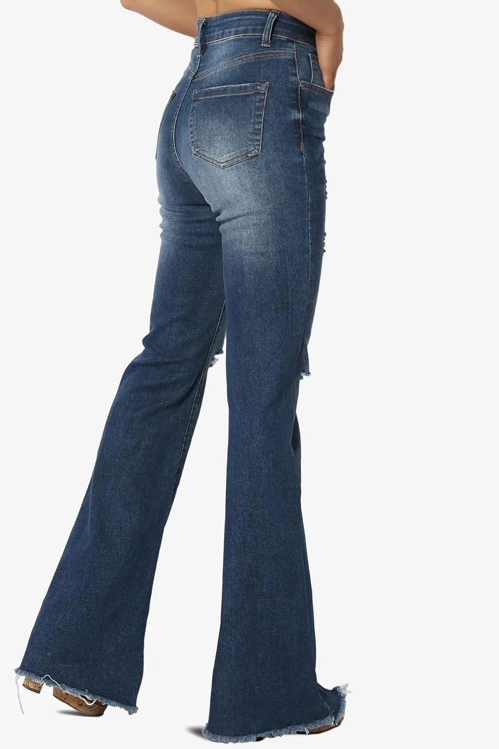 TheMogan Vintage 5 Pocket High Rise Waist Relaxed Bell Bottom 70's Flared Jeans
