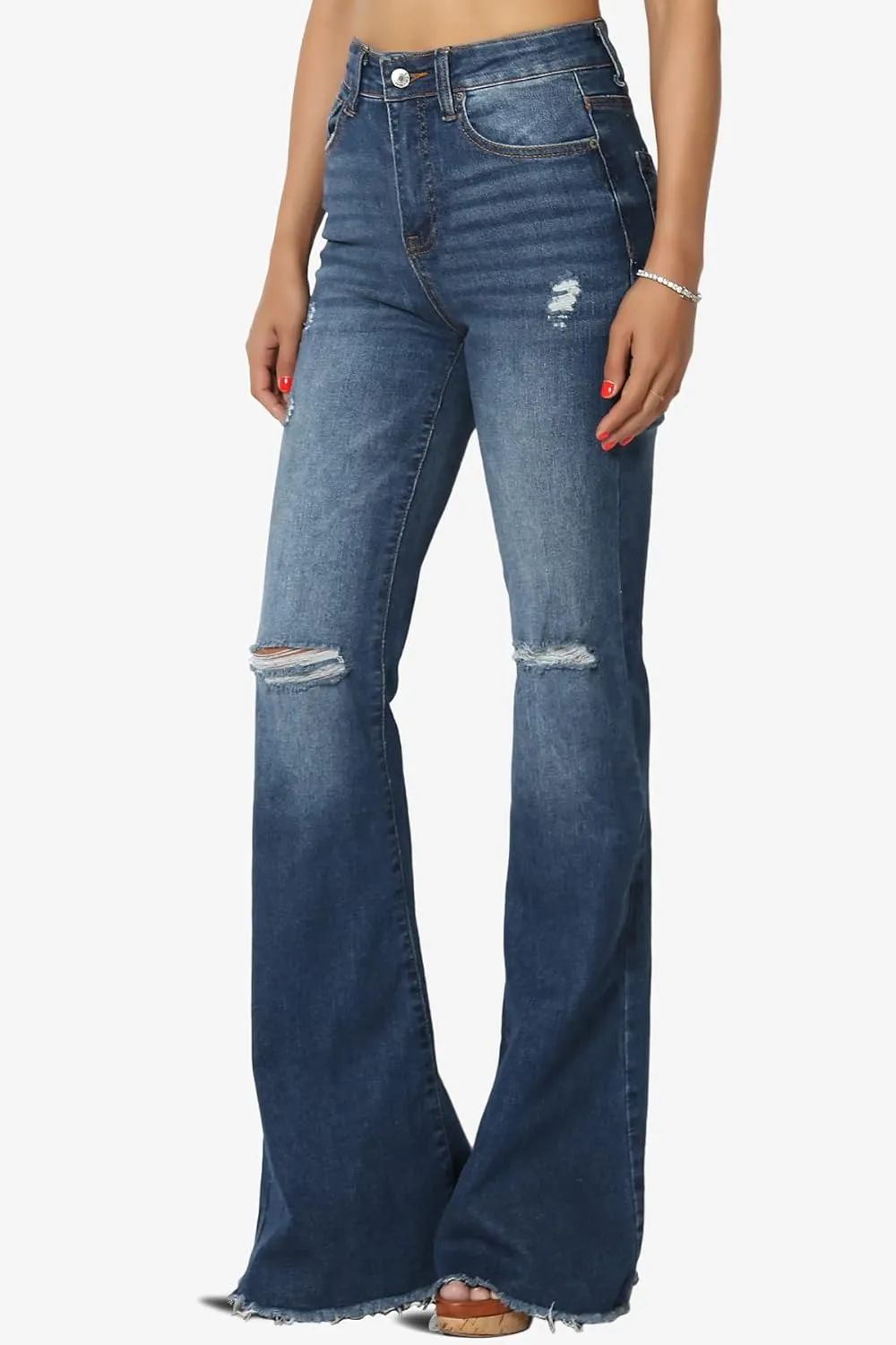TheMogan Vintage 5 Pocket High Rise Waist Relaxed Bell Bottom 70's Flared Jeans