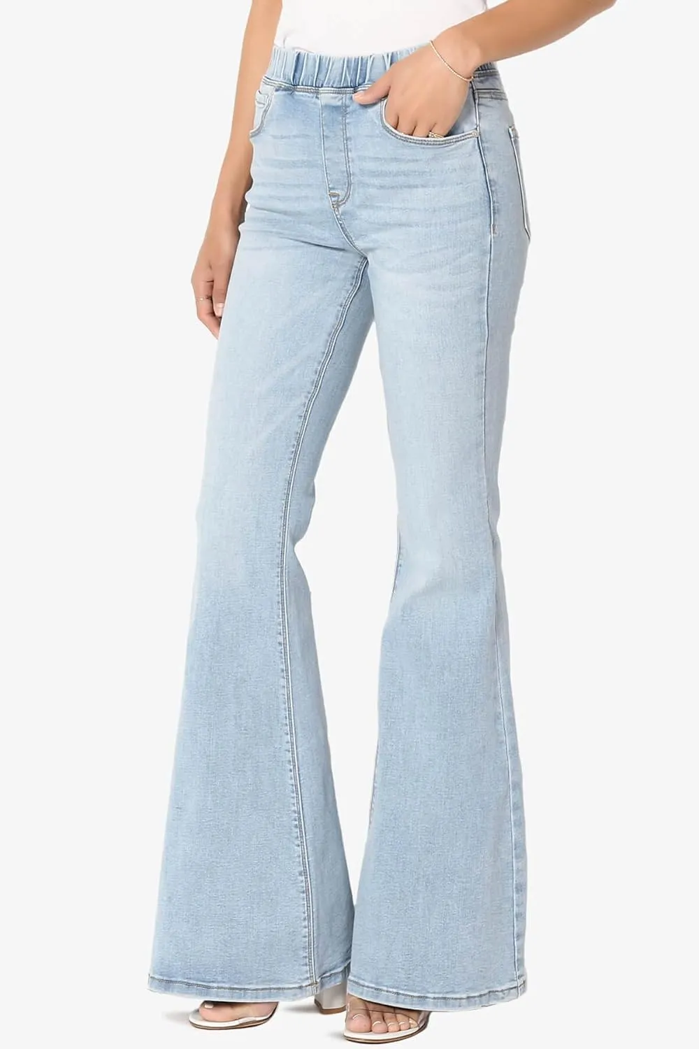 TheMogan Vintage 5 Pocket High Rise Waist Relaxed Bell Bottom 70's Flared Jeans