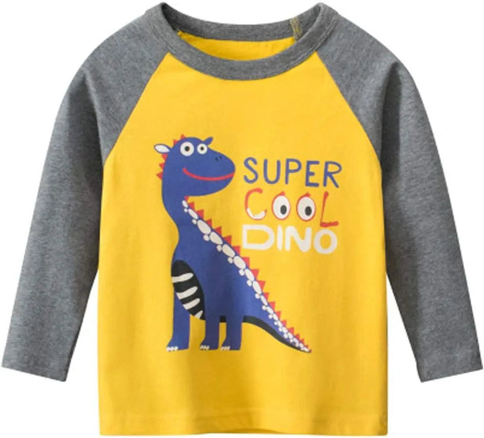 Toddler Boys Long Sleeve Shirts Cotton T-Rex Dinosaur T-Shirts Multipacks