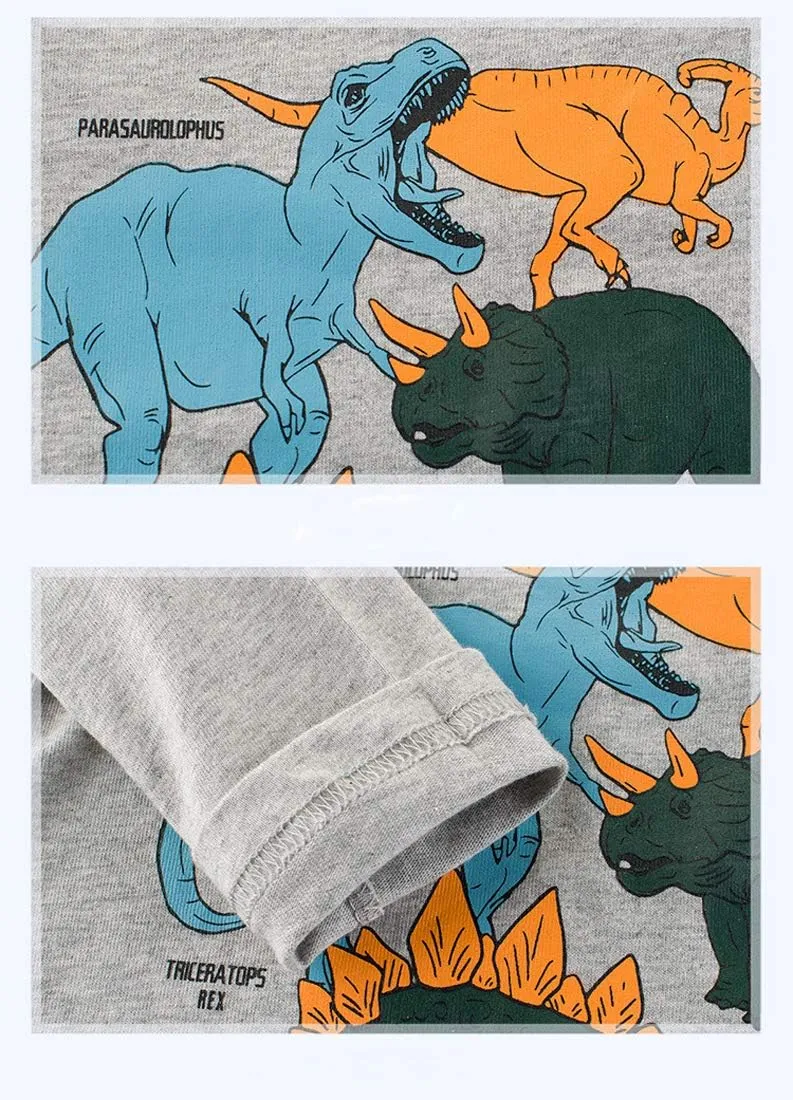 Toddler Boys Long Sleeve Shirts Cotton T-Rex Dinosaur T-Shirts Multipacks