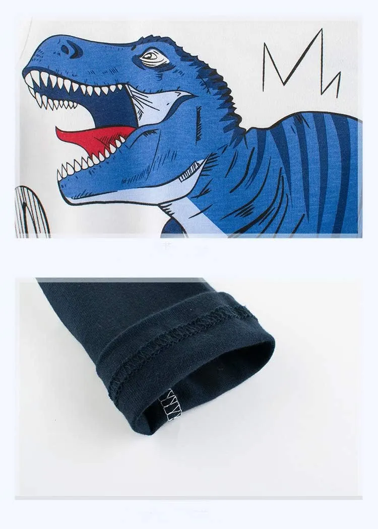 Toddler Boys Long Sleeve Shirts Cotton T-Rex Dinosaur T-Shirts Multipacks
