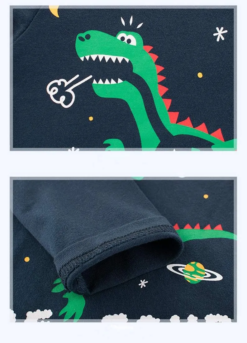 Toddler Boys Long Sleeve Shirts Cotton T-Rex Dinosaur T-Shirts Multipacks