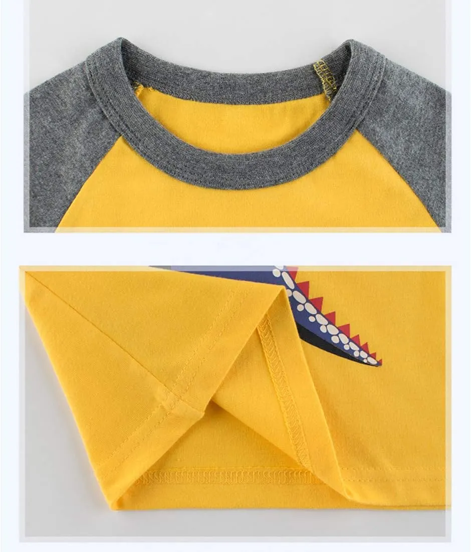 Toddler Boys Long Sleeve Shirts Cotton T-Rex Dinosaur T-Shirts Multipacks