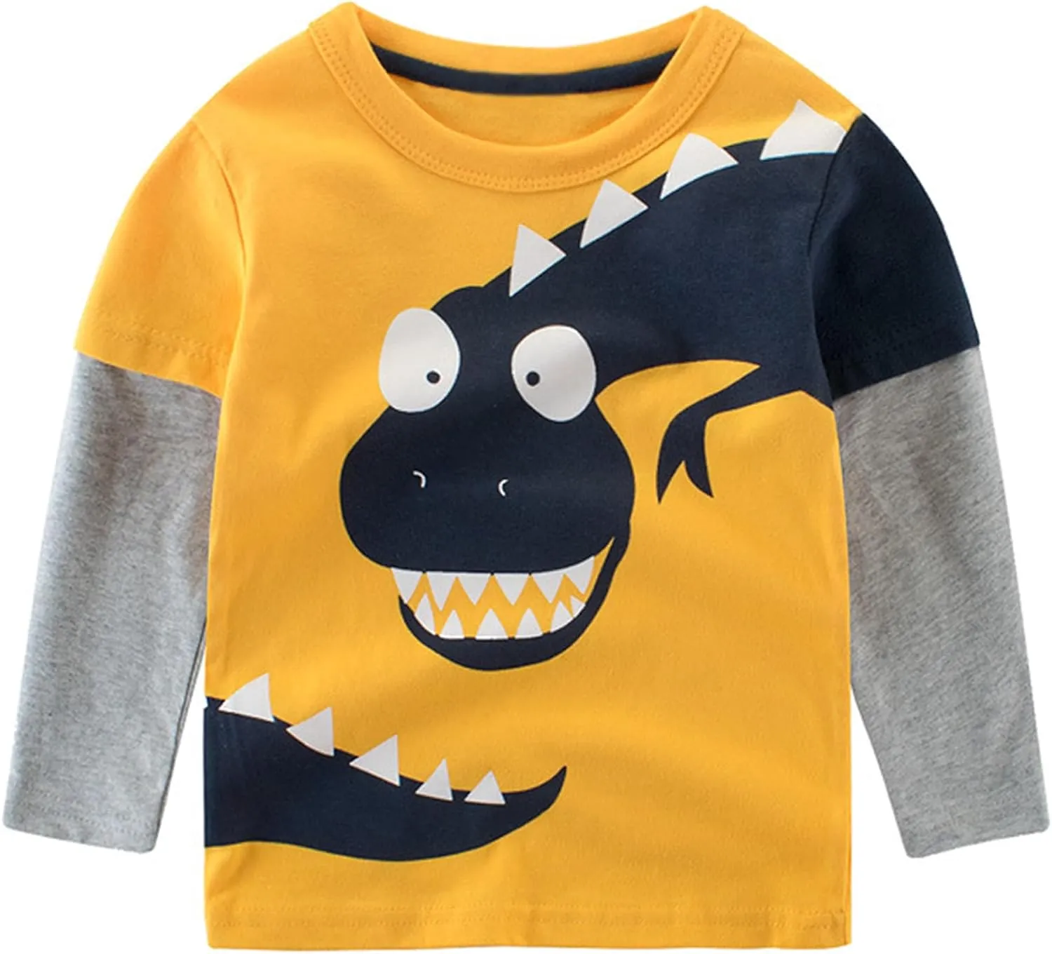 Toddler Boys Long Sleeve Shirts Cotton T-Rex Dinosaur T-Shirts Multipacks