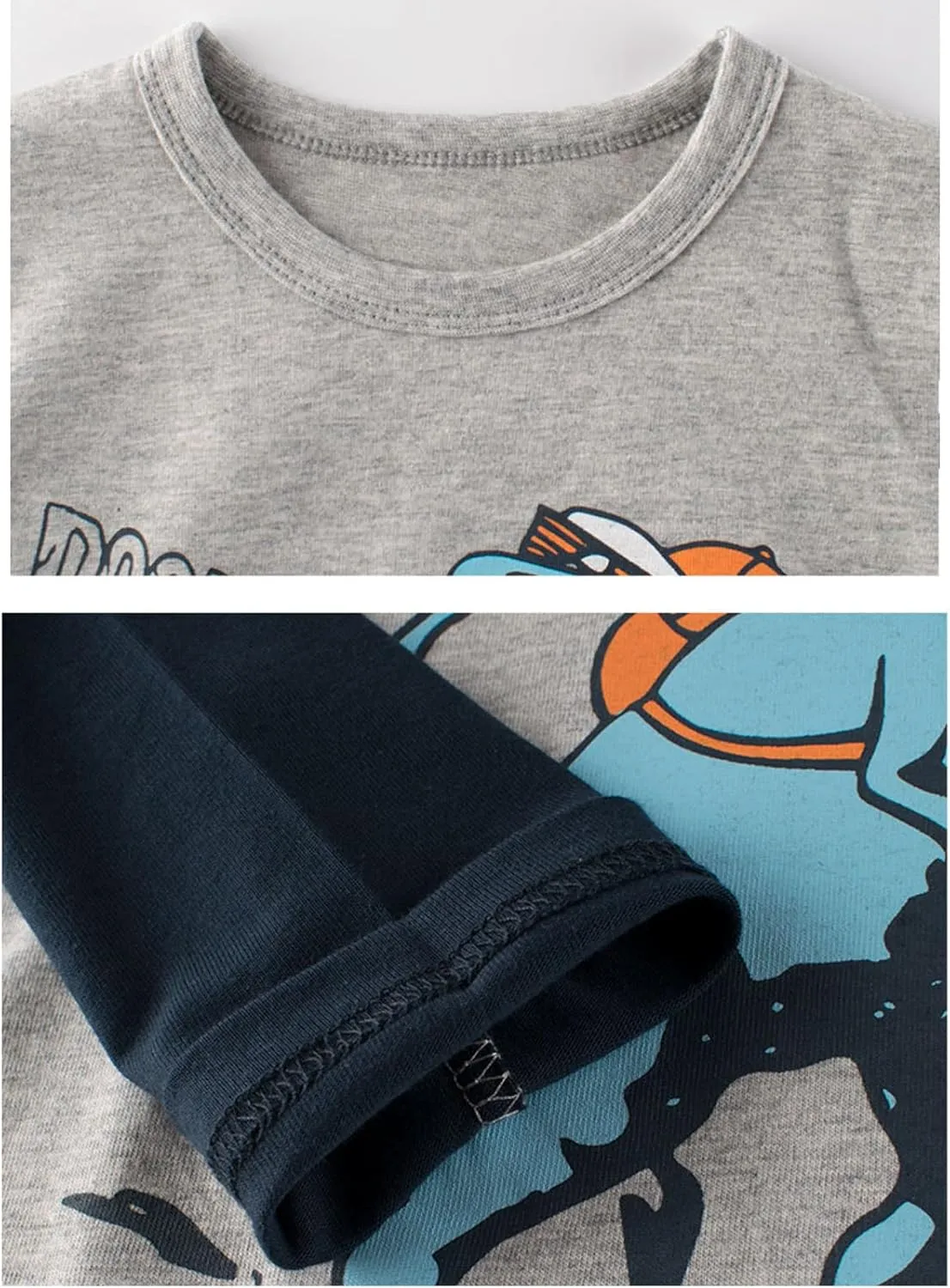 Toddler Boys Long Sleeve Shirts Cotton T-Rex Dinosaur T-Shirts Multipacks