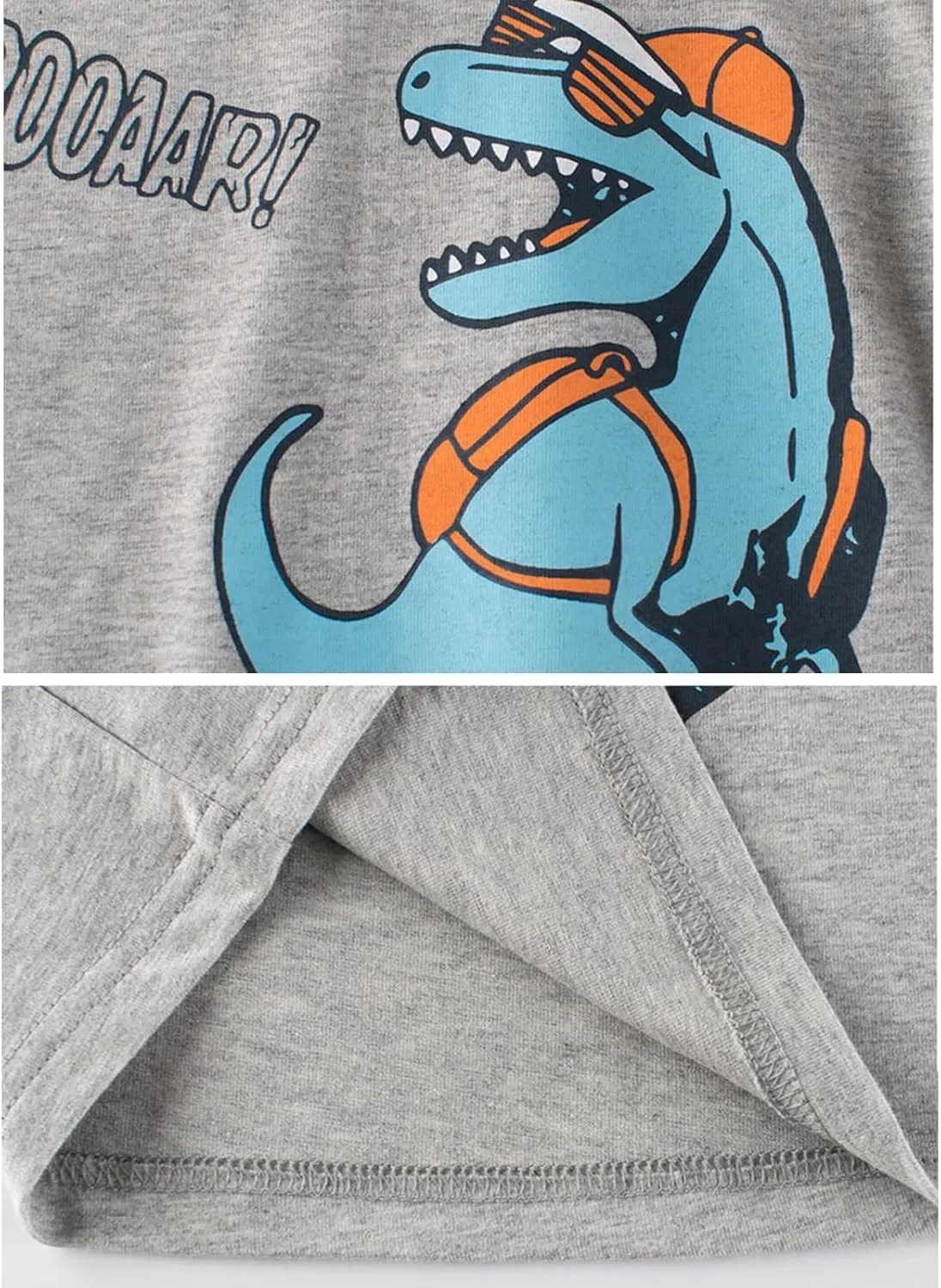 Toddler Boys Long Sleeve Shirts Cotton T-Rex Dinosaur T-Shirts Multipacks