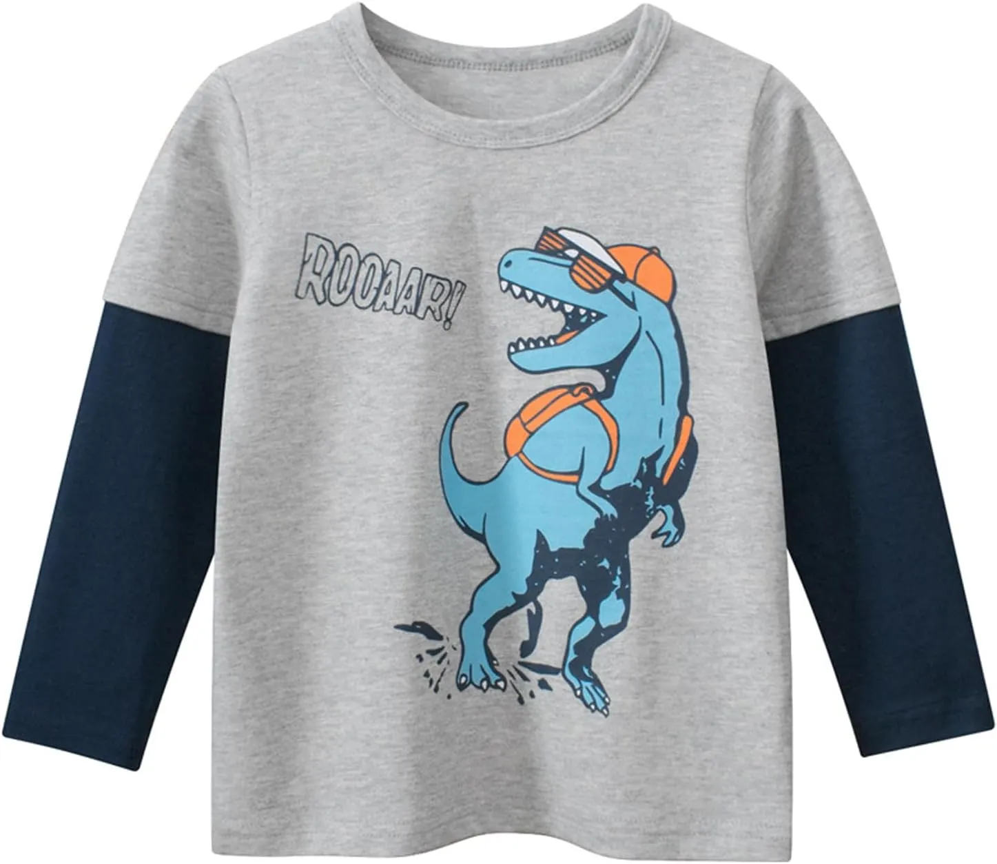 Toddler Boys Long Sleeve Shirts Cotton T-Rex Dinosaur T-Shirts Multipacks
