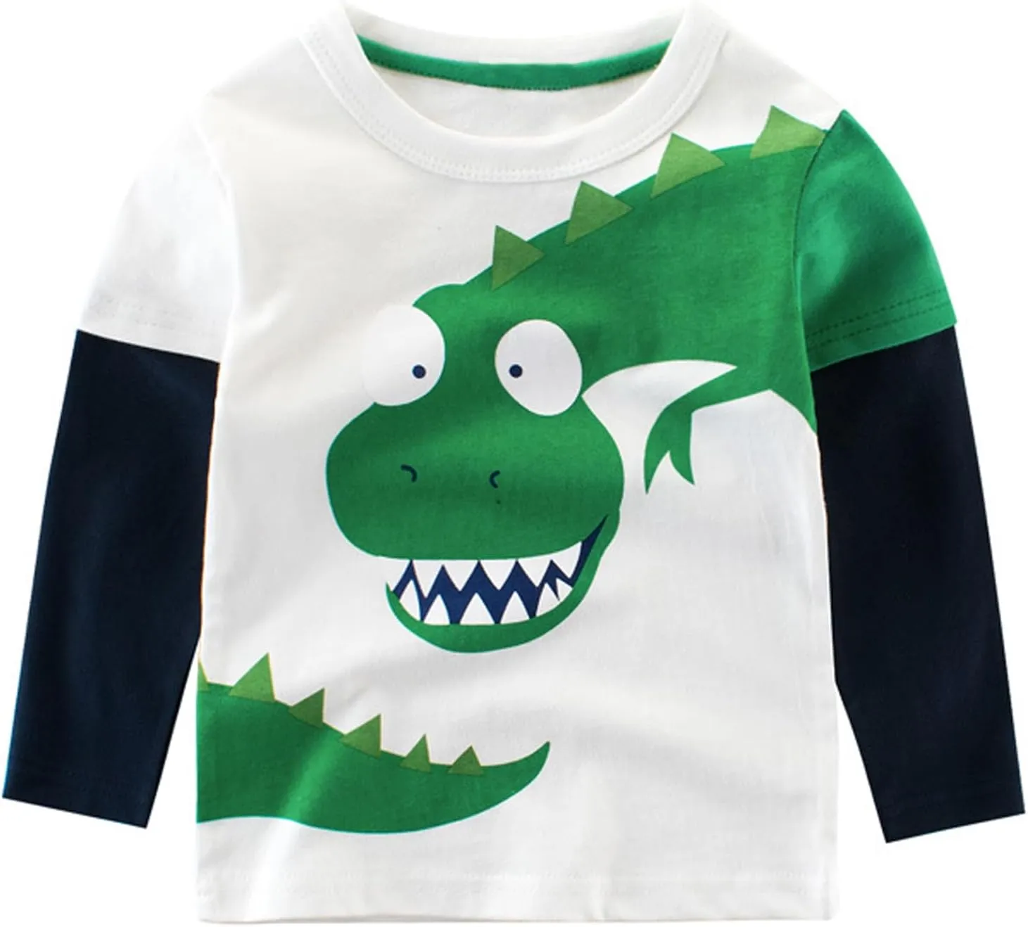 Toddler Boys Long Sleeve Shirts Cotton T-Rex Dinosaur T-Shirts Multipacks