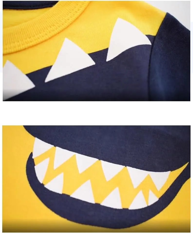 Toddler Boys Long Sleeve Shirts Cotton T-Rex Dinosaur T-Shirts Multipacks