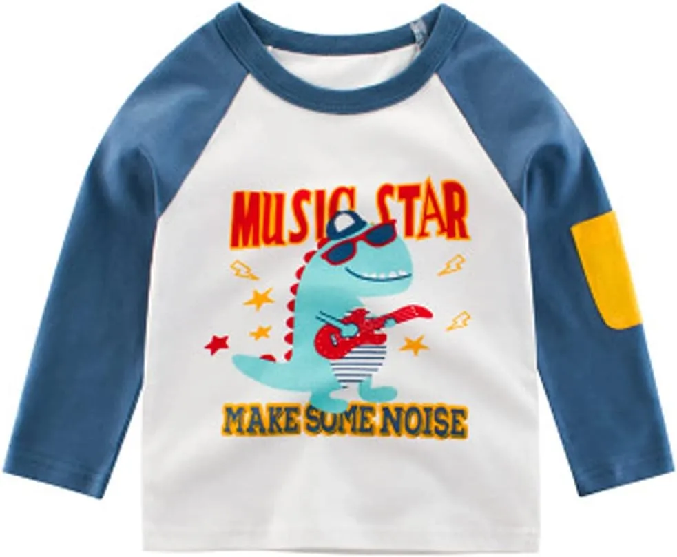 Toddler Boys Long Sleeve Shirts Cotton T-Rex Dinosaur T-Shirts Multipacks