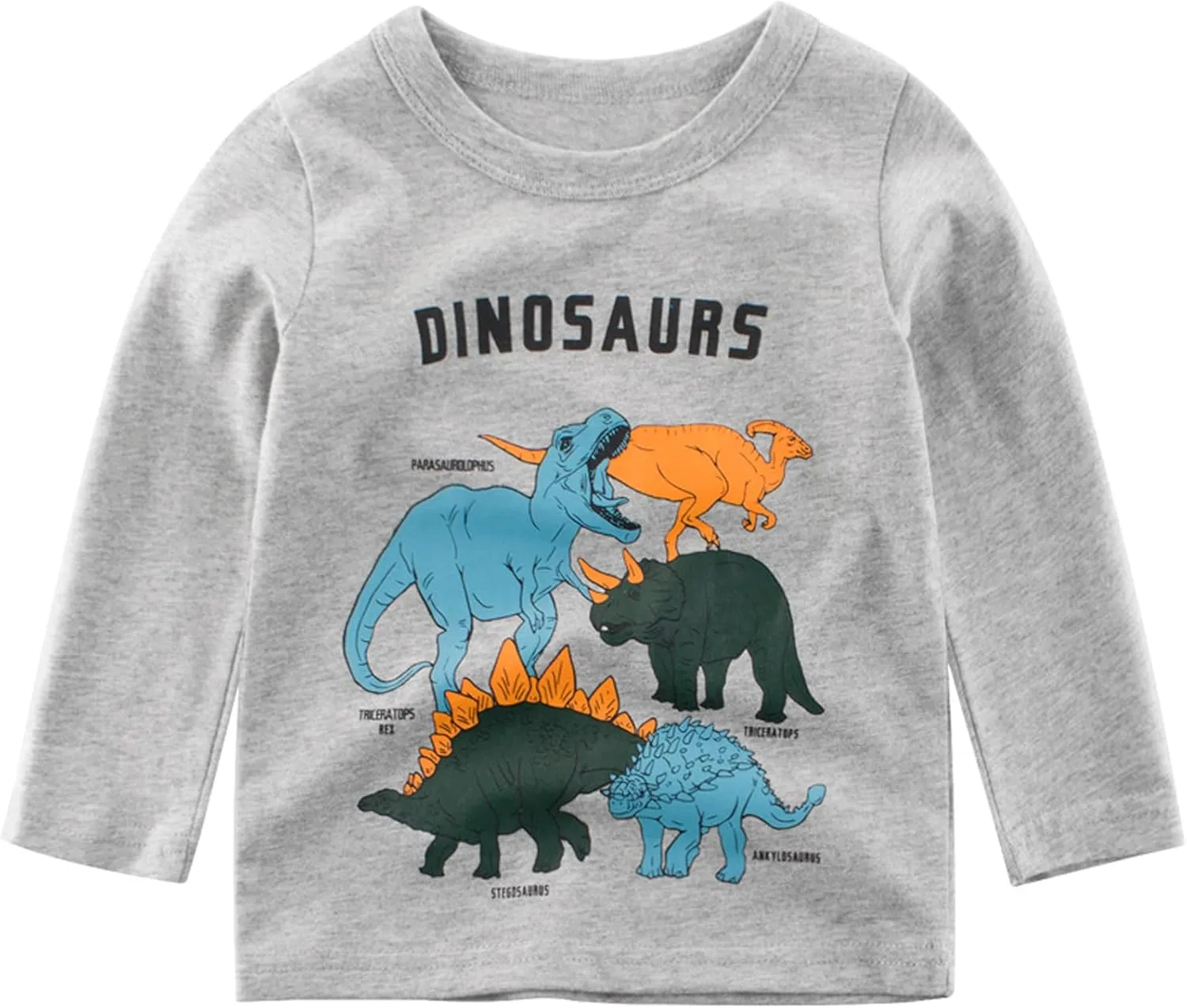 Toddler Boys Long Sleeve Shirts Cotton T-Rex Dinosaur T-Shirts Multipacks