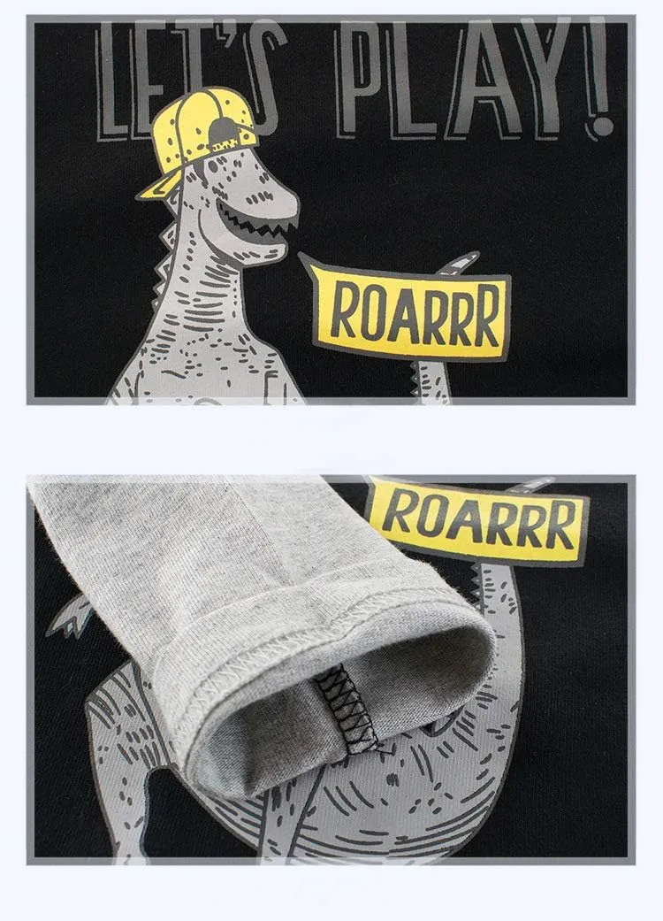 Toddler Boys Long Sleeve Shirts Cotton T-Rex Dinosaur T-Shirts Multipacks