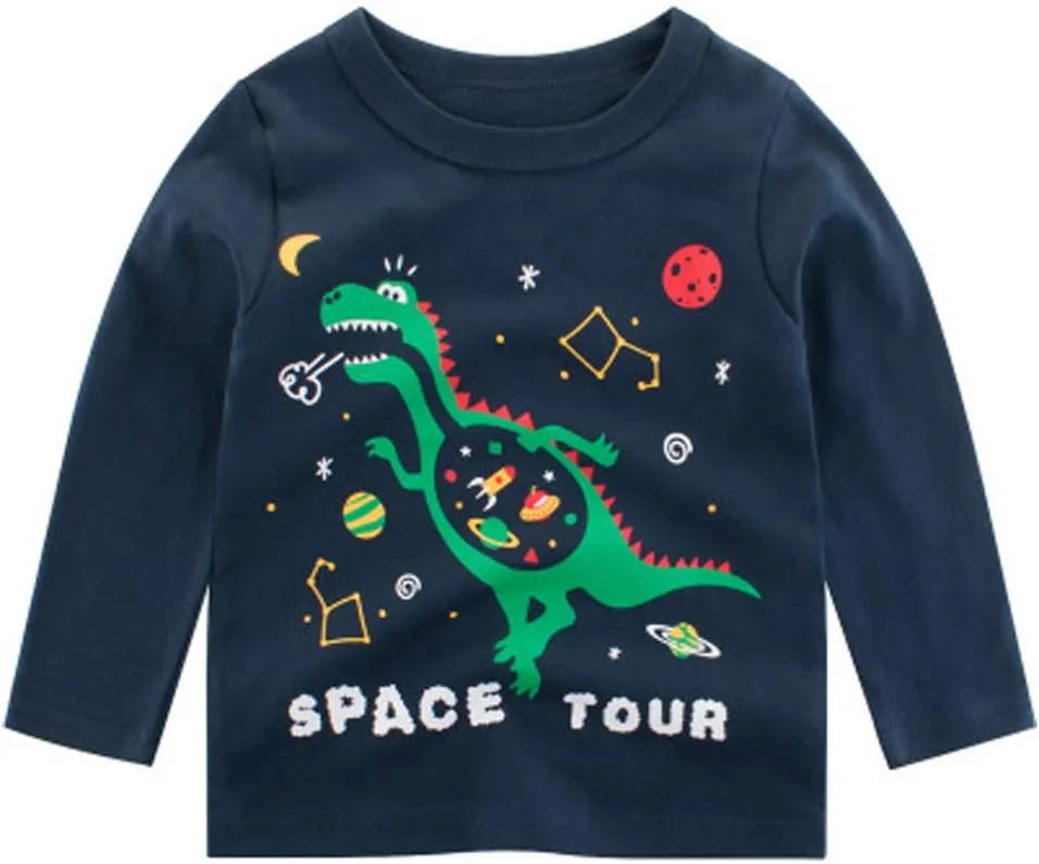 Toddler Boys Long Sleeve Shirts Cotton T-Rex Dinosaur T-Shirts Multipacks