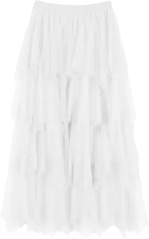 Tulle Midi Skirts for Women 2025 Summer Elastic High Waisted Asymmetrical Tiered Ruffle Long Skirt