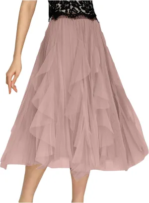 Tulle Skirts for Women Tutu Fairy Tiered Skirt A Line Swing Layered Ruffle Mesh Elastic High Waist Party Midi Skirts