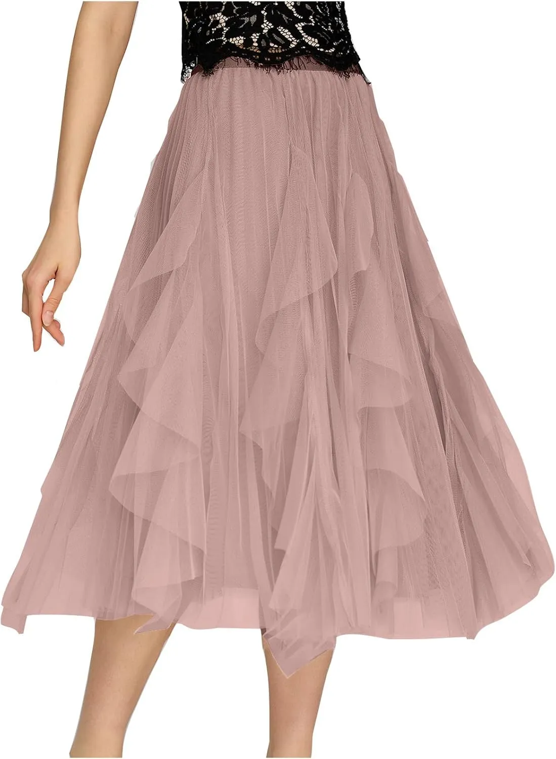 Tulle Skirts for Women Tutu Fairy Tiered Skirt A Line Swing Layered Ruffle Mesh Elastic High Waist Party Midi Skirts