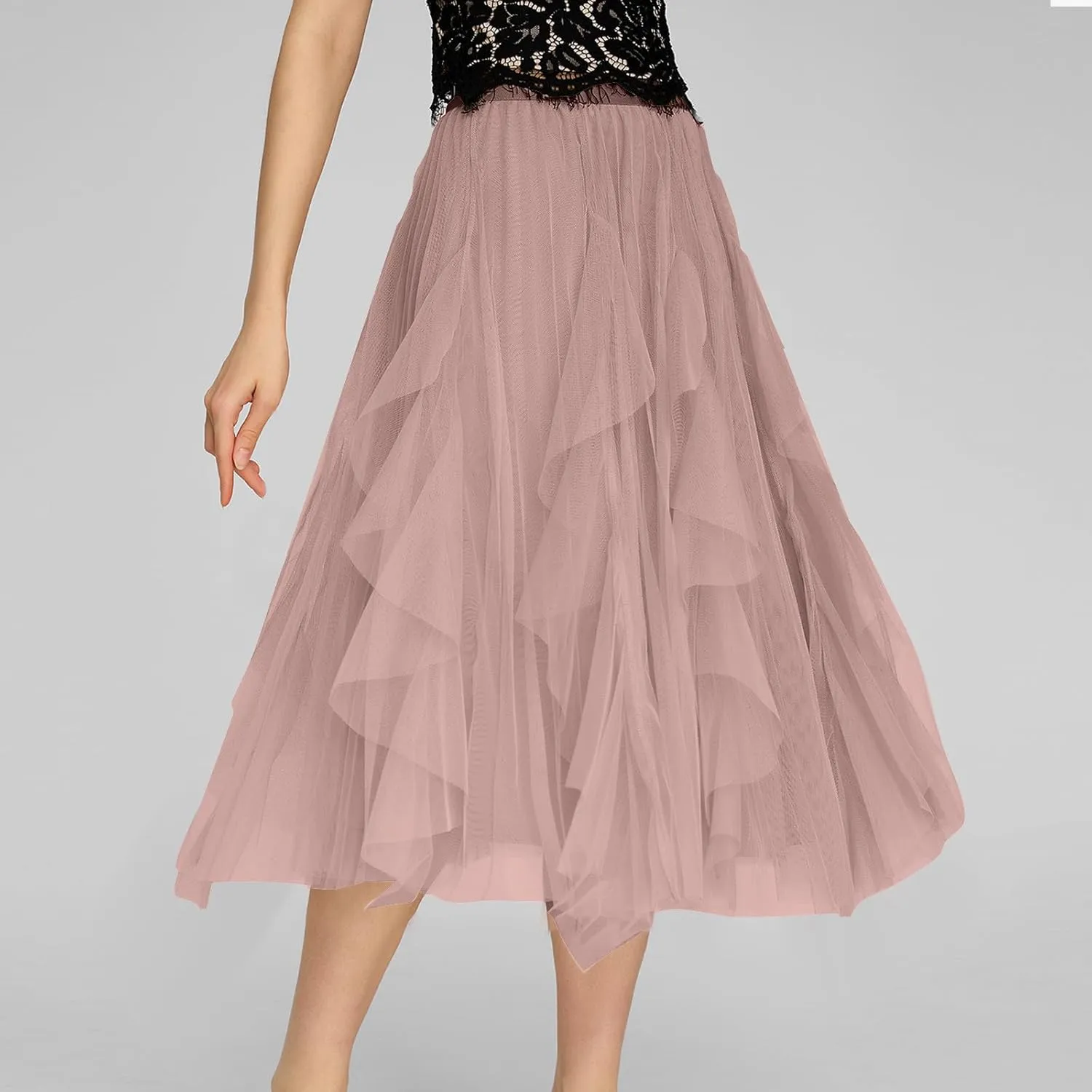 Tulle Skirts for Women Tutu Fairy Tiered Skirt A Line Swing Layered Ruffle Mesh Elastic High Waist Party Midi Skirts