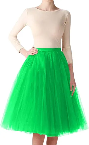 Tutu Skirts for Women Midi Length Elastic Waisted A-Line Pleated Tulle Skirt for Dancing