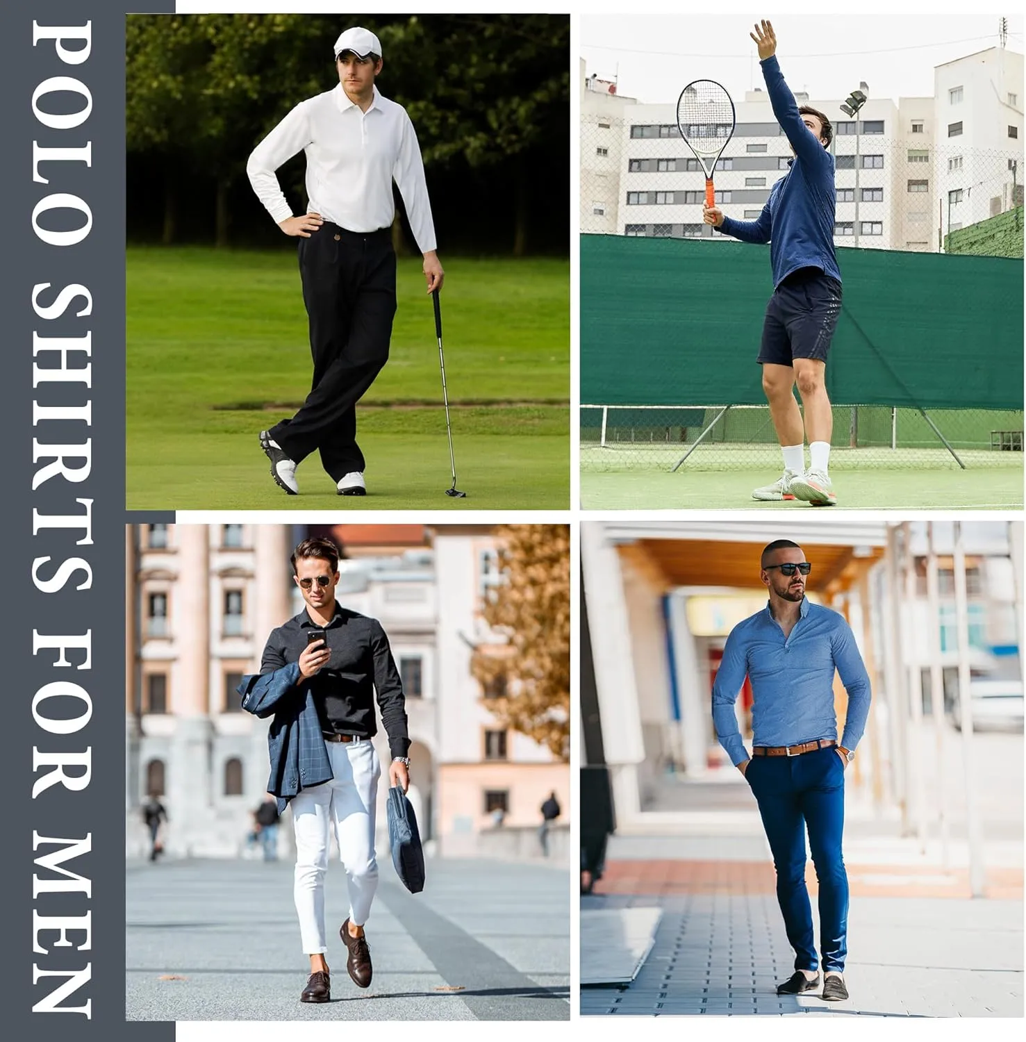 TVKSOM 5 Pack Polo Shirts for Men Long Sleeve Quick Dry Mens Polo Shirts Golf T Shirt Moisture Wicking Casual Workout