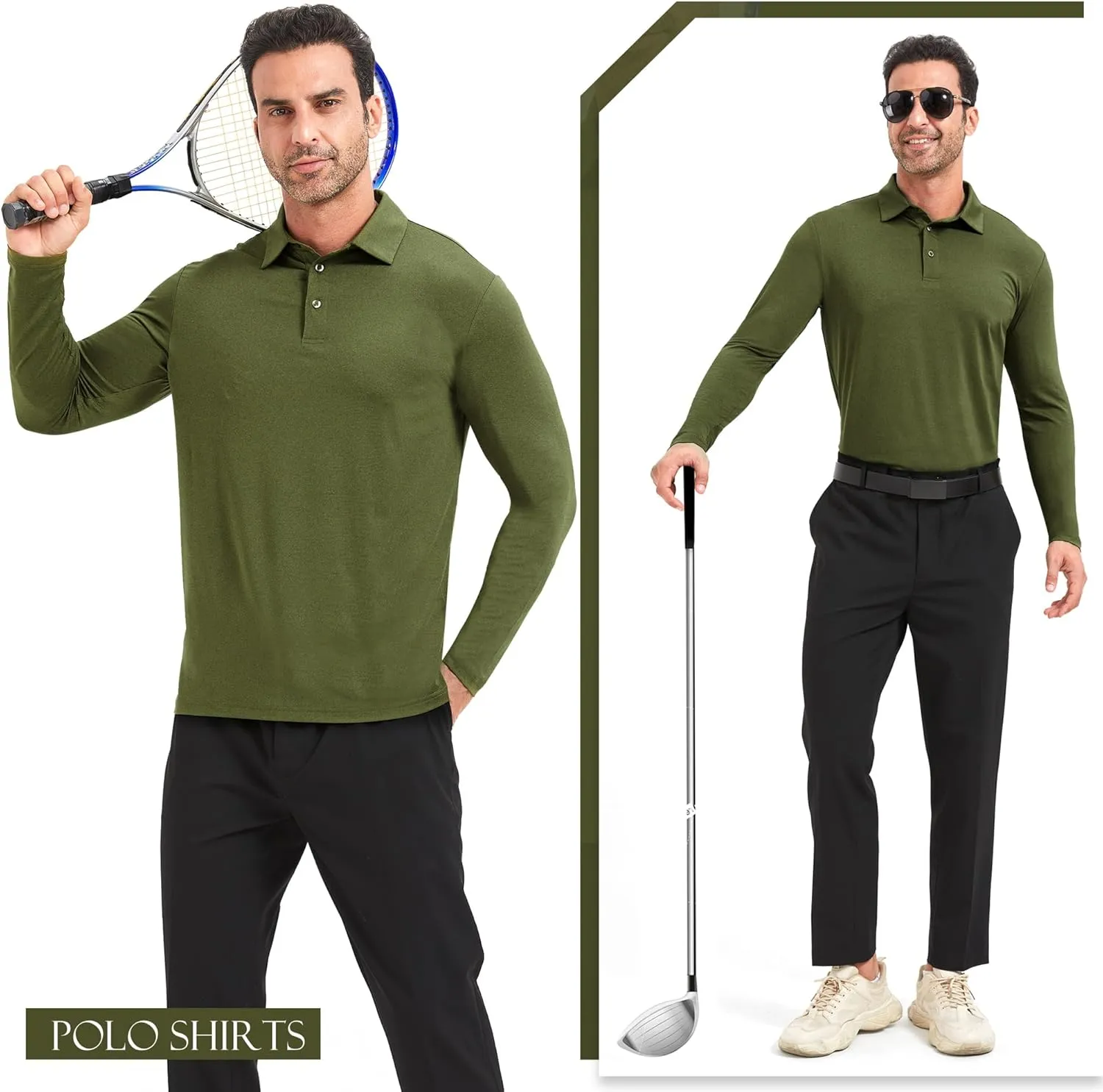 TVKSOM 5 Pack Polo Shirts for Men Long Sleeve Quick Dry Mens Polo Shirts Golf T Shirt Moisture Wicking Casual Workout