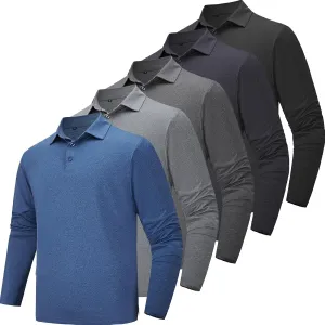 TVKSOM 5 Pack Polo Shirts for Men Long Sleeve Quick Dry Mens Polo Shirts Golf T Shirt Moisture Wicking Casual Workout