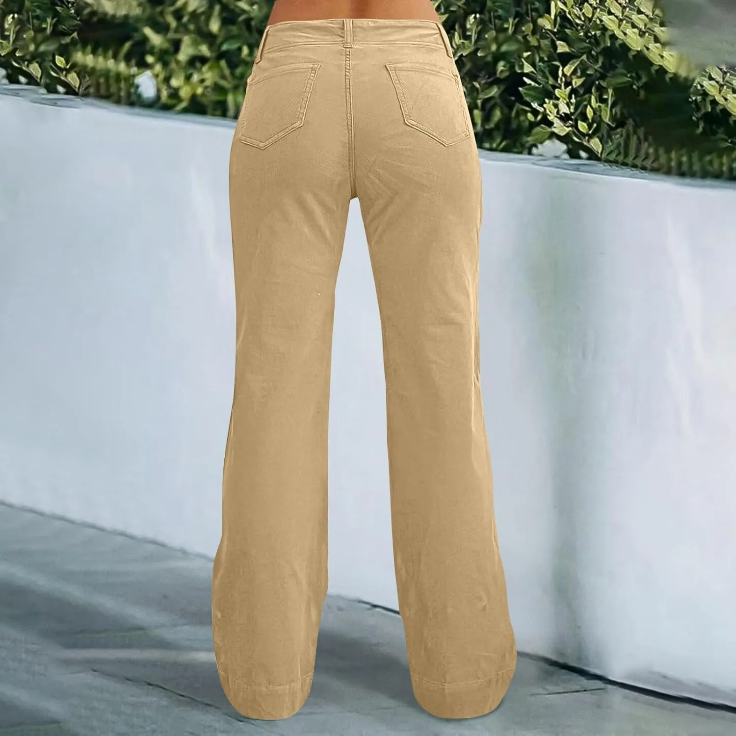 Twill Jeans for Women Straight Leg Button Low Rise Pull on Cargo Pants Baggy Casual Lightweight Flared Jeans w/Pocket