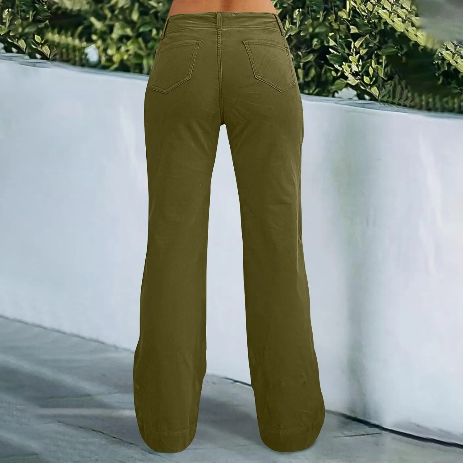 Twill Jeans for Women Straight Leg Button Low Rise Pull on Cargo Pants Baggy Casual Lightweight Flared Jeans w/Pocket