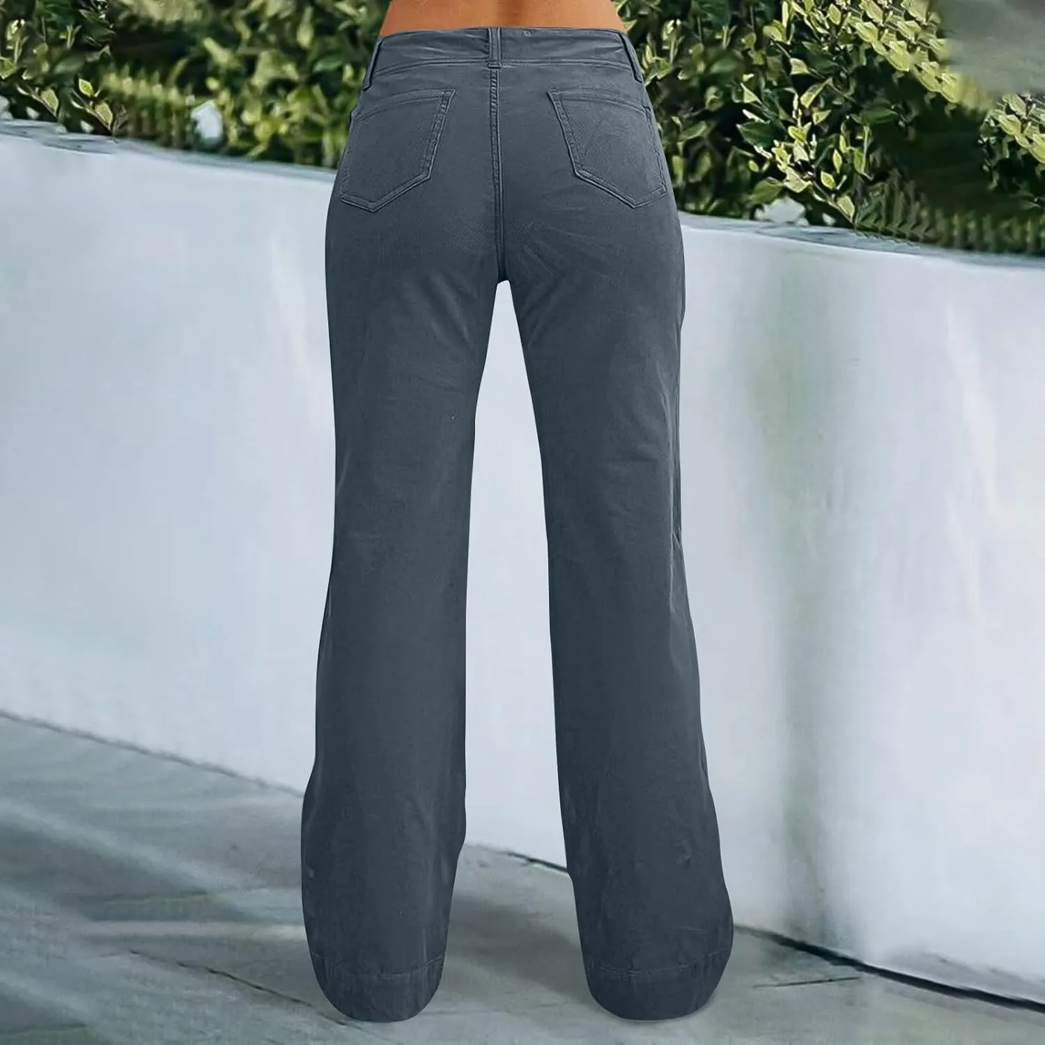Twill Jeans for Women Straight Leg Button Low Rise Pull on Cargo Pants Baggy Casual Lightweight Flared Jeans w/Pocket