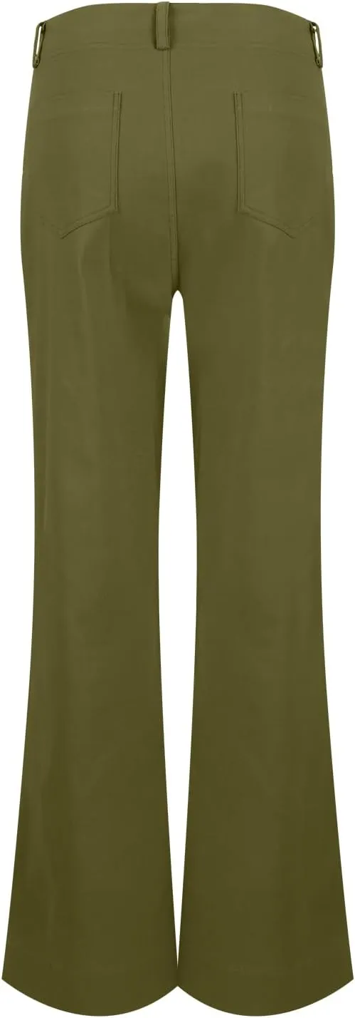 Twill Jeans for Women Straight Leg Button Low Rise Pull on Cargo Pants Baggy Casual Lightweight Flared Jeans w/Pocket