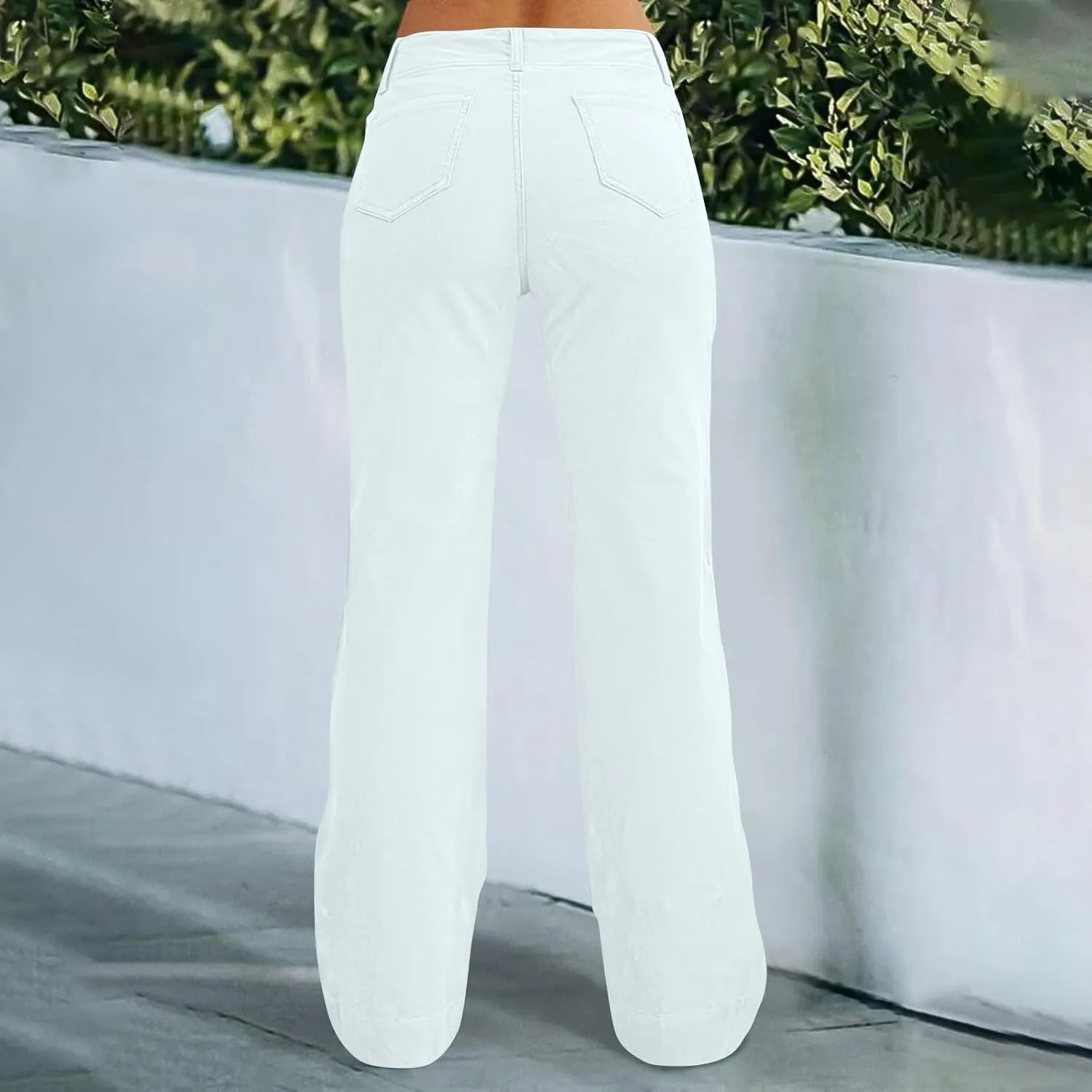 Twill Jeans for Women Straight Leg Button Low Rise Pull on Cargo Pants Baggy Casual Lightweight Flared Jeans w/Pocket