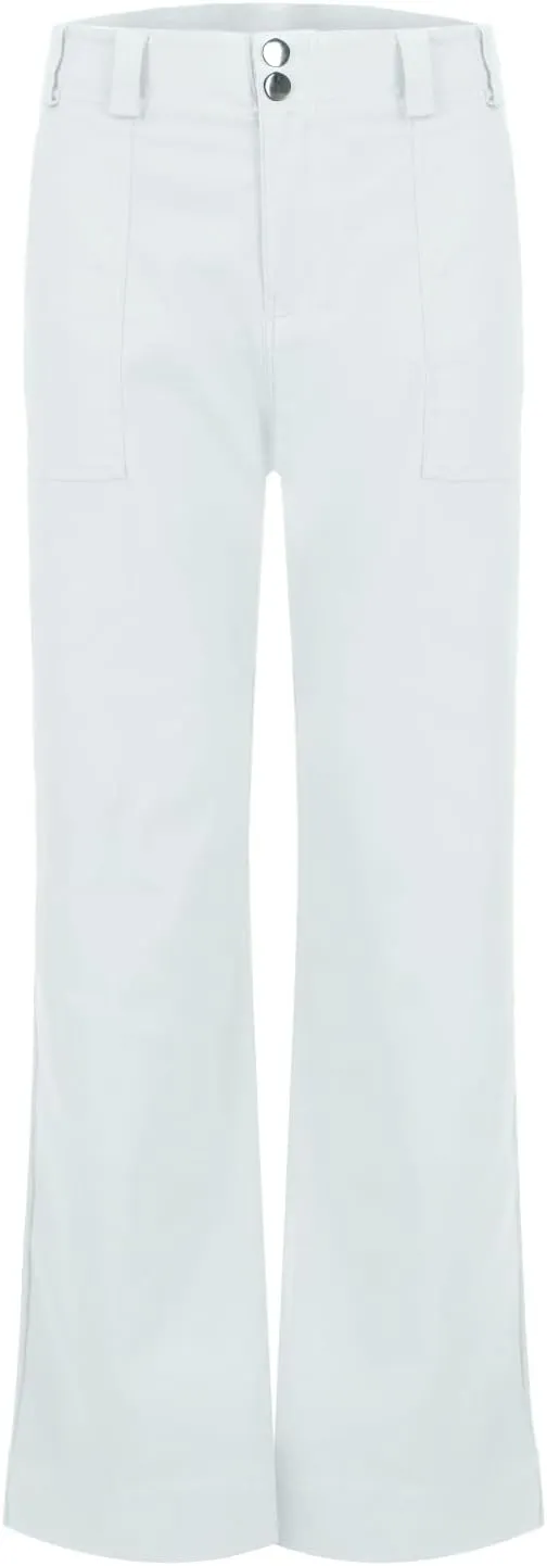 Twill Jeans for Women Straight Leg Button Low Rise Pull on Cargo Pants Baggy Casual Lightweight Flared Jeans w/Pocket