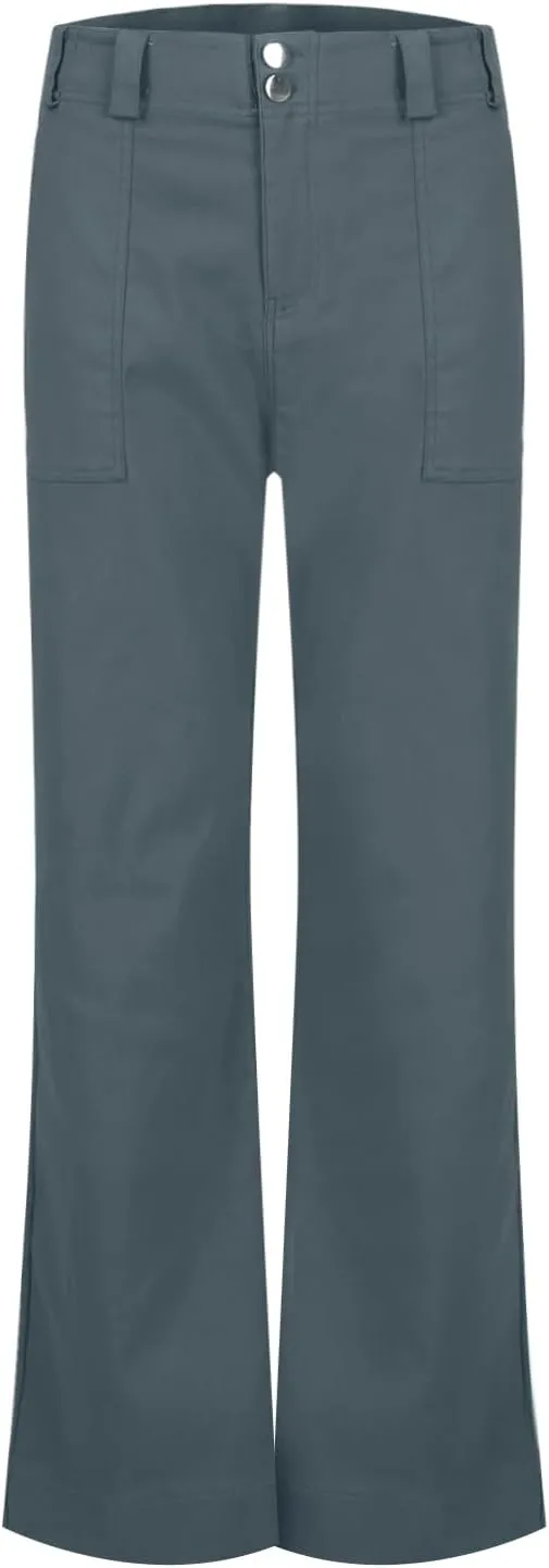 Twill Jeans for Women Straight Leg Button Low Rise Pull on Cargo Pants Baggy Casual Lightweight Flared Jeans w/Pocket