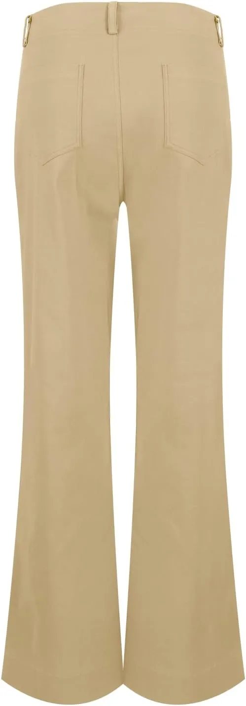 Twill Jeans for Women Straight Leg Button Low Rise Pull on Cargo Pants Baggy Casual Lightweight Flared Jeans w/Pocket