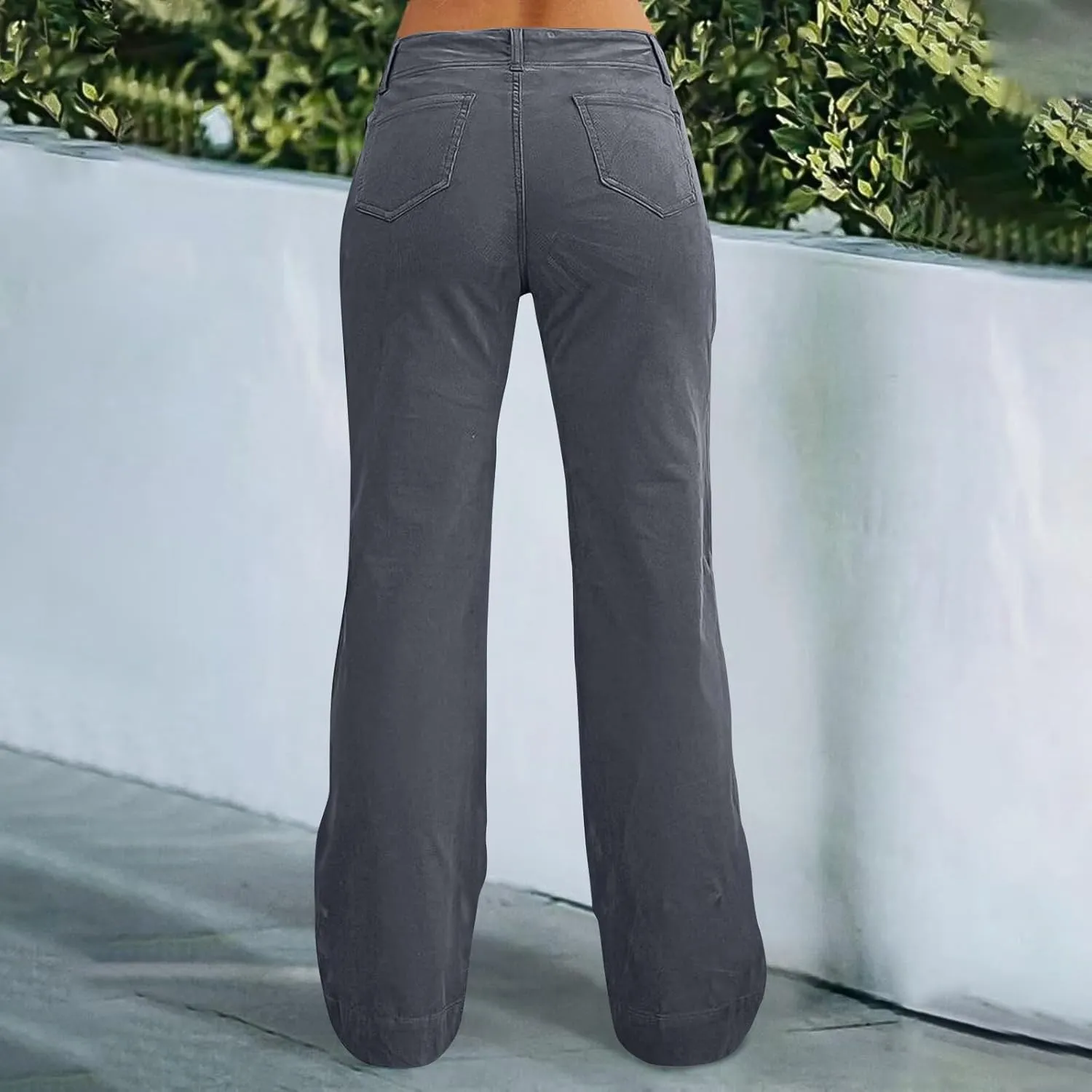 Twill Jeans for Women Straight Leg Button Low Rise Pull on Cargo Pants Baggy Casual Lightweight Flared Jeans w/Pocket