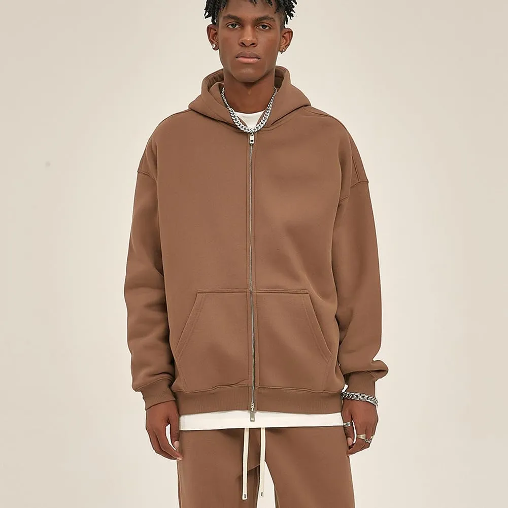 VFIVE UNFOUR Solid Color Zip Up Hoodies Men Winter Cotton Hooded Jacket Fashion Outwear Coat