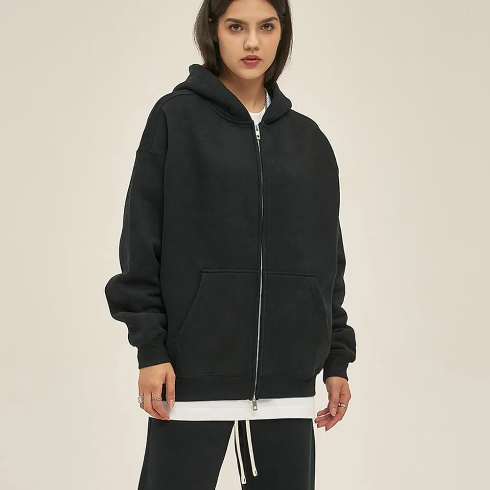VFIVE UNFOUR Solid Color Zip Up Hoodies Men Winter Cotton Hooded Jacket Fashion Outwear Coat