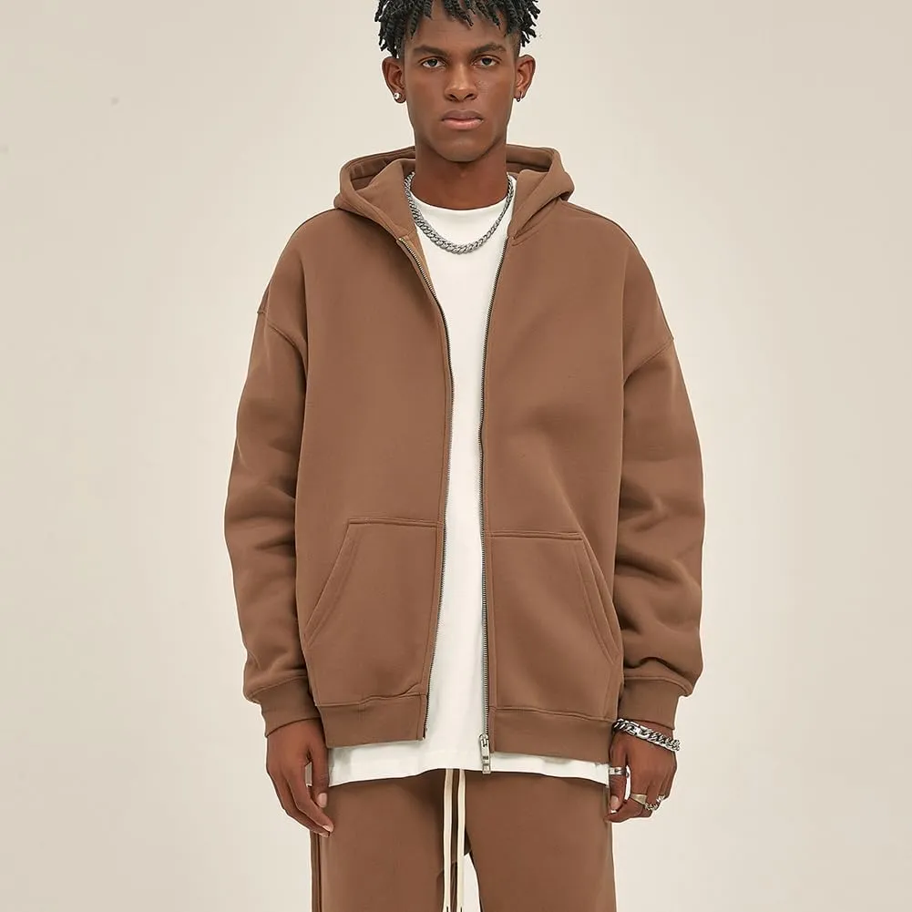 VFIVE UNFOUR Solid Color Zip Up Hoodies Men Winter Cotton Hooded Jacket Fashion Outwear Coat