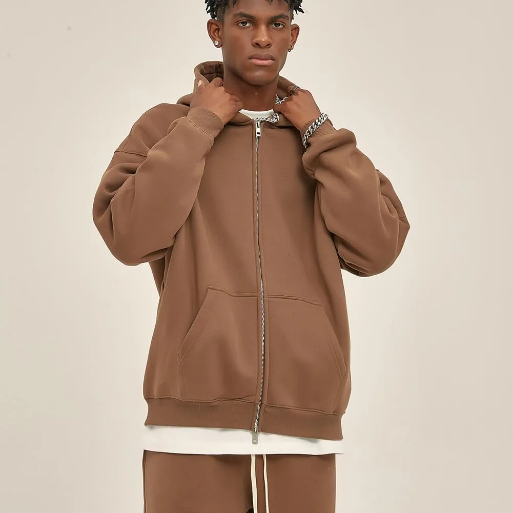 VFIVE UNFOUR Solid Color Zip Up Hoodies Men Winter Cotton Hooded Jacket Fashion Outwear Coat