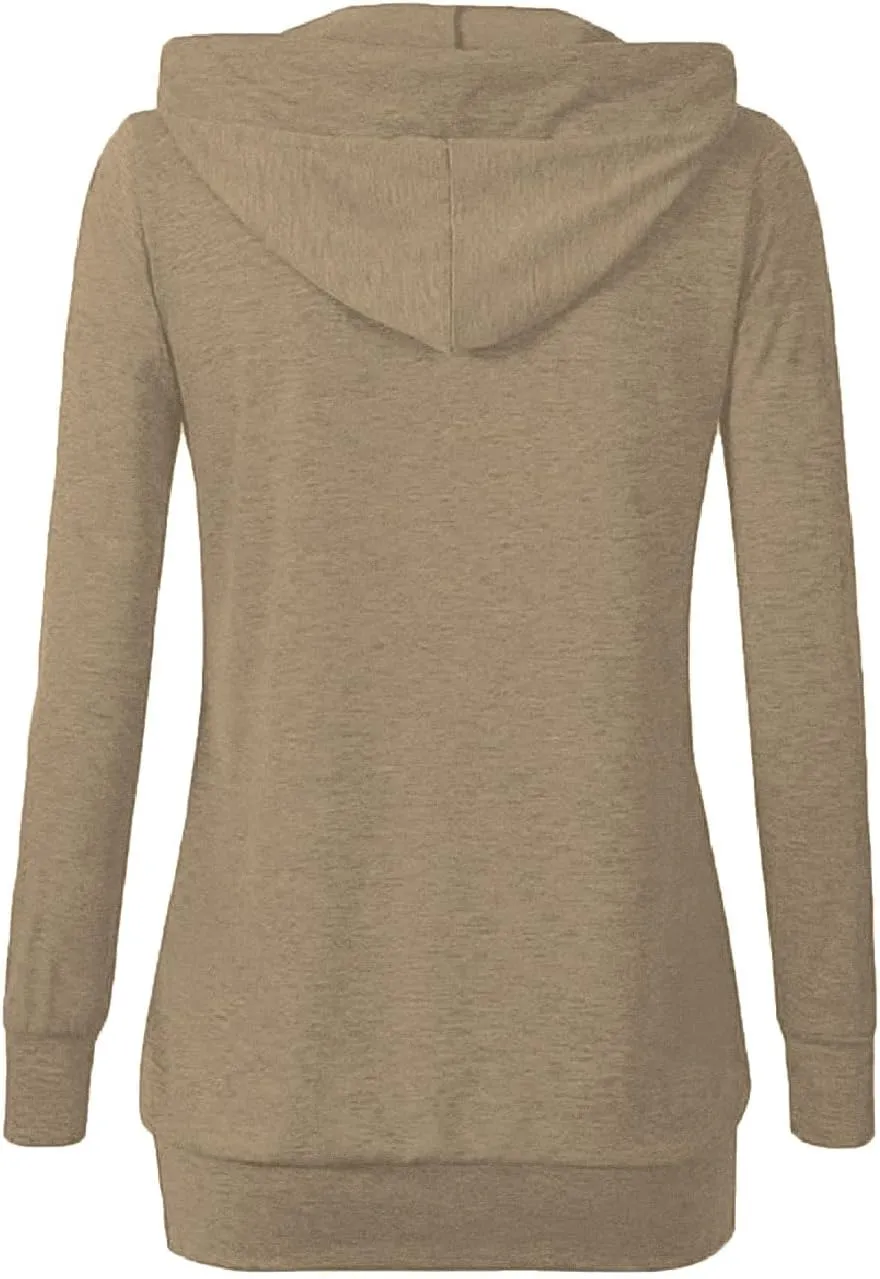 VOIANLIMO Women's Sweatshirts Long Sleeve Button V-Neck Pockets Pullover Hoodies