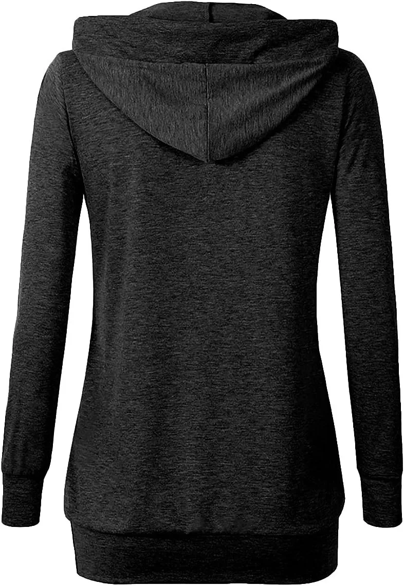 VOIANLIMO Women's Sweatshirts Long Sleeve Button V-Neck Pockets Pullover Hoodies