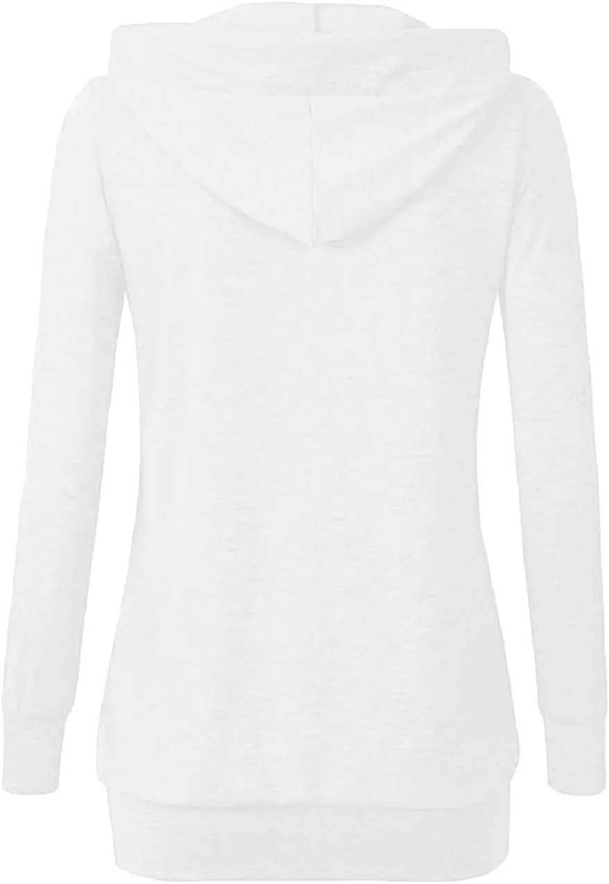 VOIANLIMO Women's Sweatshirts Long Sleeve Button V-Neck Pockets Pullover Hoodies
