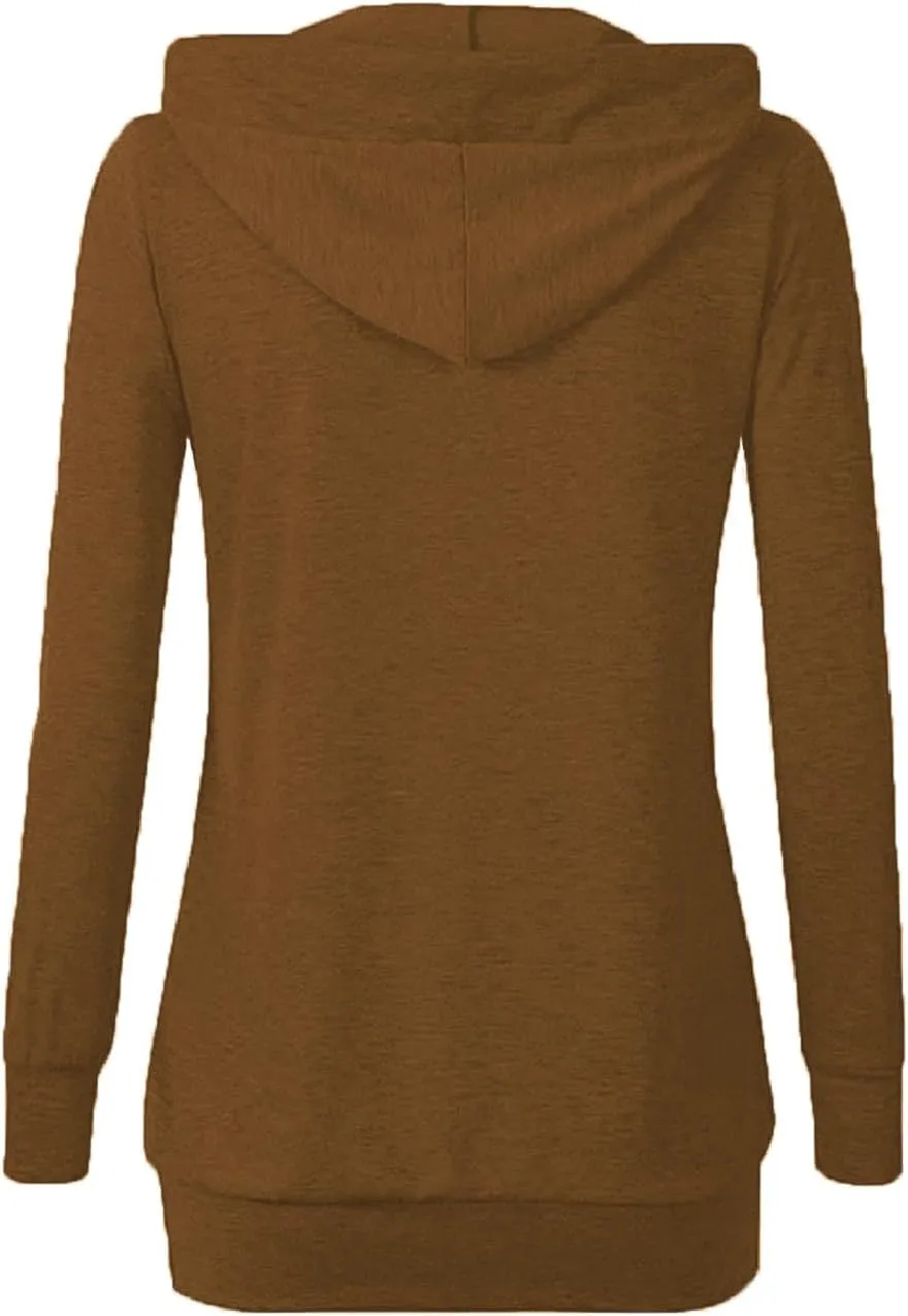 VOIANLIMO Women's Sweatshirts Long Sleeve Button V-Neck Pockets Pullover Hoodies