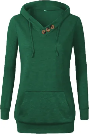 VOIANLIMO Women's Sweatshirts Long Sleeve Button V-Neck Pockets Pullover Hoodies