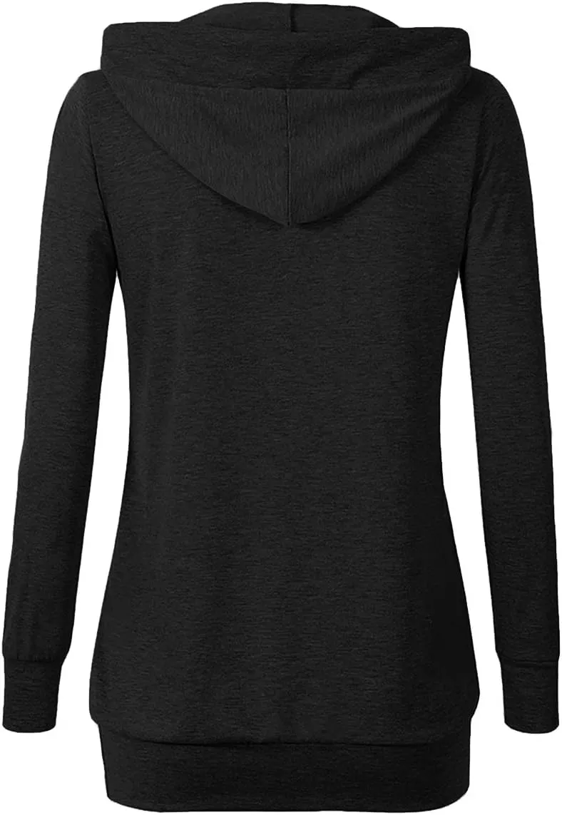VOIANLIMO Women's Sweatshirts Long Sleeve Button V-Neck Pockets Pullover Hoodies