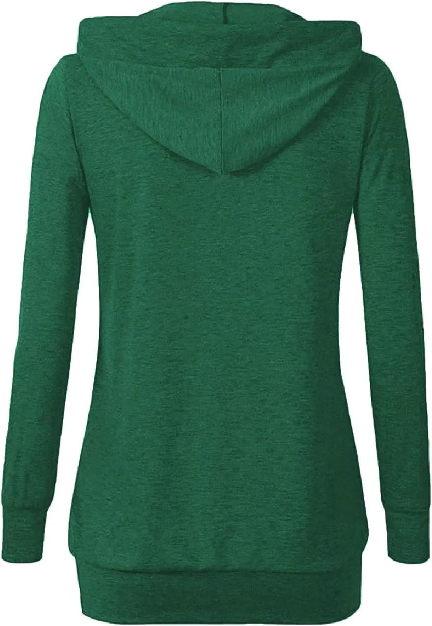 VOIANLIMO Women's Sweatshirts Long Sleeve Button V-Neck Pockets Pullover Hoodies