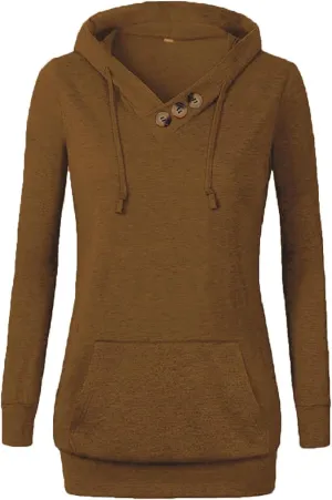VOIANLIMO Women's Sweatshirts Long Sleeve Button V-Neck Pockets Pullover Hoodies