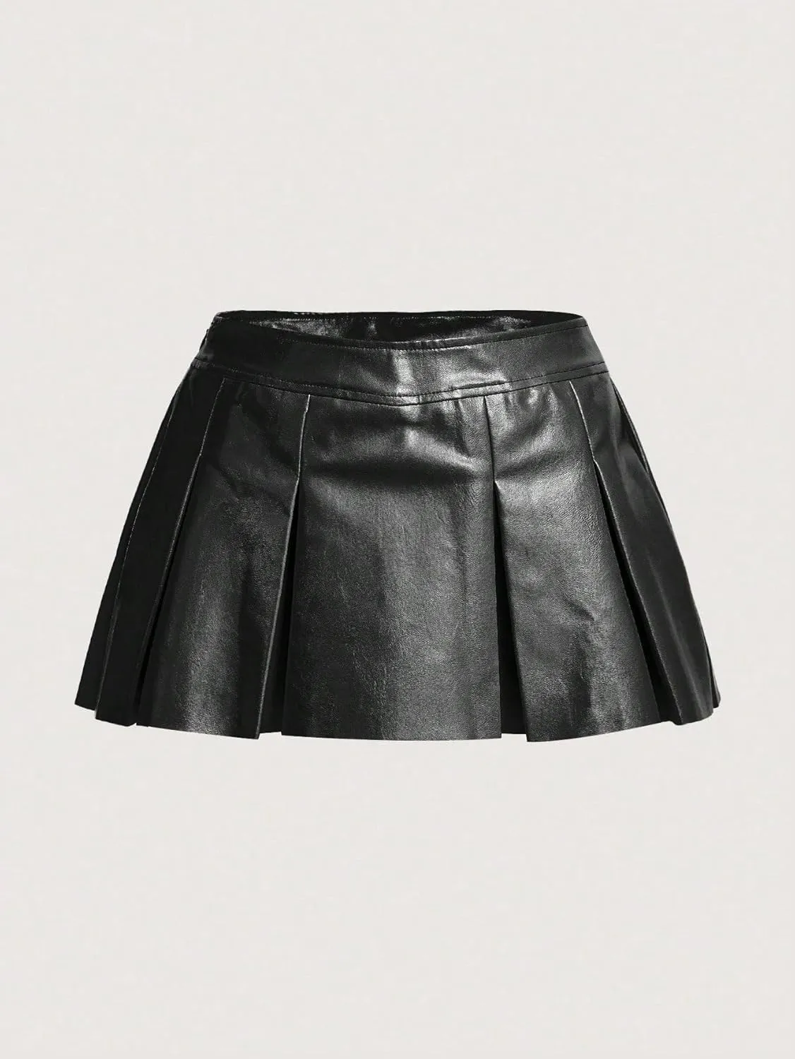 WDIRARA Women's Metallic A Line Skirt Pu Drop Waist Pleated Mini Party Club Skirt