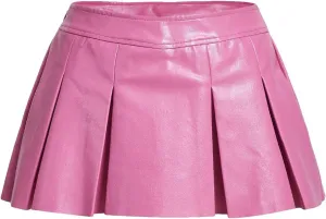 WDIRARA Women's Metallic A Line Skirt Pu Drop Waist Pleated Mini Party Club Skirt