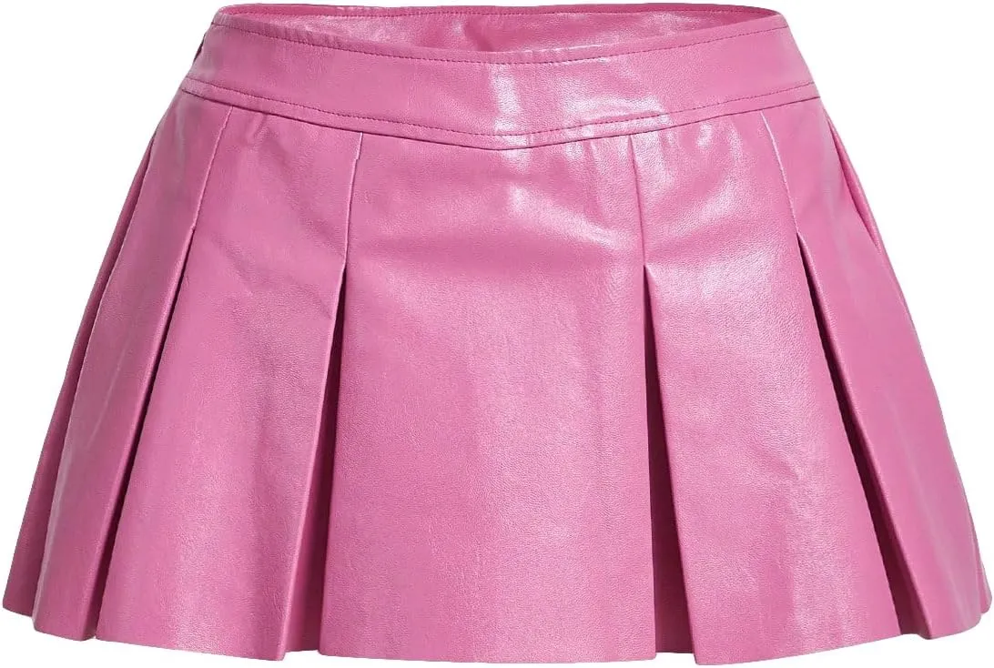 WDIRARA Women's Metallic A Line Skirt Pu Drop Waist Pleated Mini Party Club Skirt
